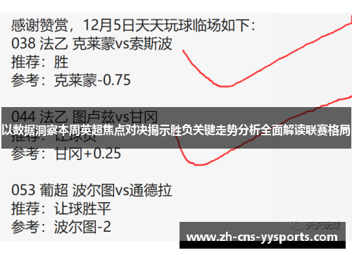 以数据洞察本周英超焦点对决揭示胜负关键走势分析全面解读联赛格局