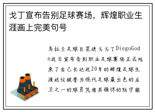 戈丁宣布告别足球赛场，辉煌职业生涯画上完美句号
